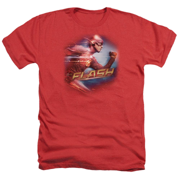 Red men's heather t-shirt with The Flash Fastest Man graphic
