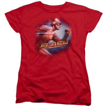 Red women's t-shirt with The Flash (Tv Series) Fastest Man graphic