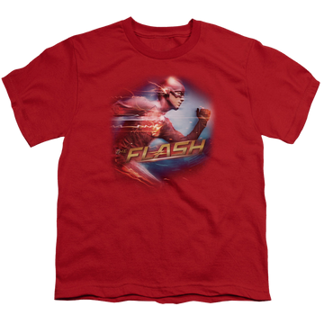 Red youth t-shirt for ages 8 to 12 with The Flash (TV Series) Fastest Man graphic