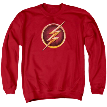 Red men's crewneck sweatshirt with The Flash Chest Logo graphic