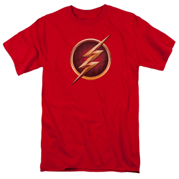 Red men's regular fit t-shirt with The Flash Chest Logo graphic