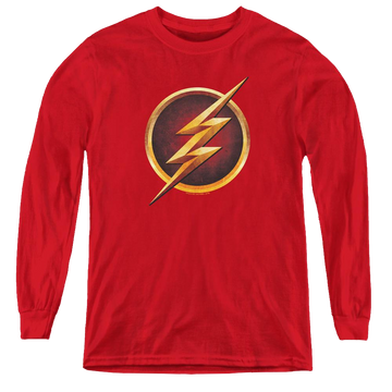 Red youth long sleeve t-shirt with The Flash (Tv Series) Chest Logo graphic