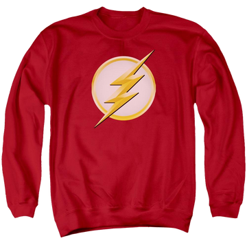 Red men's crewneck sweatshirt with The Flash New Logo graphic