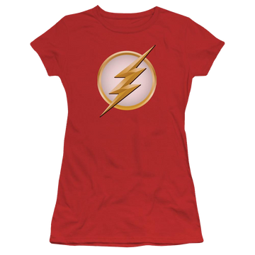 Red juniors t-shirt with The Flash New Logo graphic