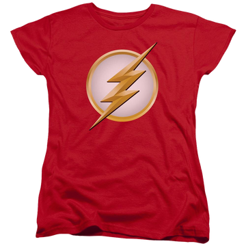 Red women's t-shirt with The Flash New Logo graphic