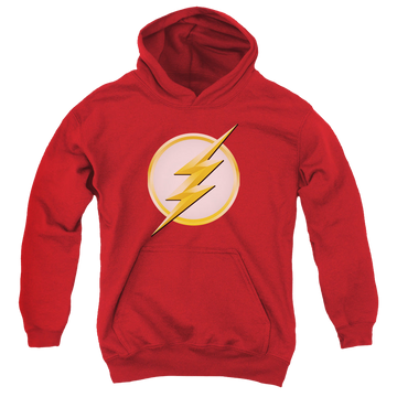 Red youth hoodie for ages 8 to 12 with The Flash (TV Series) New Logo graphic