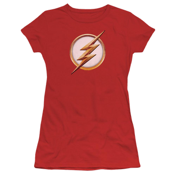 Red juniors t-shirt with The Flash Season 4 Logo graphic