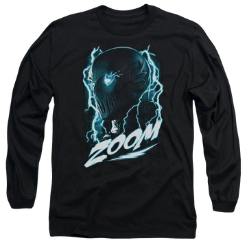 Black men's long sleeve t-shirt with The Flash Zoom graphic
