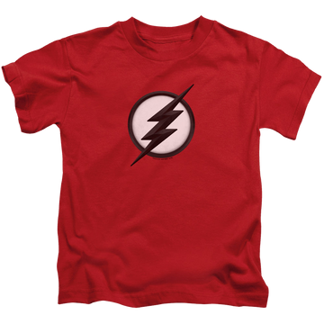 Red kid's t-shirt for ages 4 to 7 with The Flash (TV Series) Jesse Quick Logo graphic