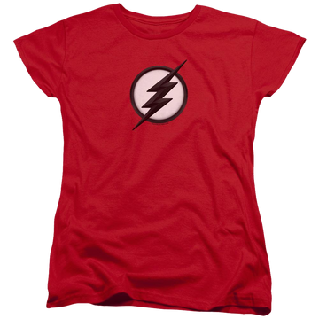 Red women's t-shirt with The Flash Jesse Quick Logo graphic