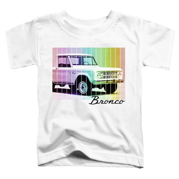 White toddler t-shirt with Ford Retro Rainbow graphic
