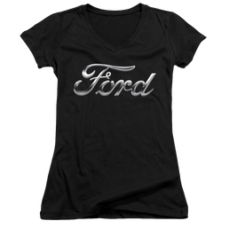 Ford Chrome Ford Logo - Juniors V-Neck T-Shirt Juniors V-Neck T-Shirt Ford   