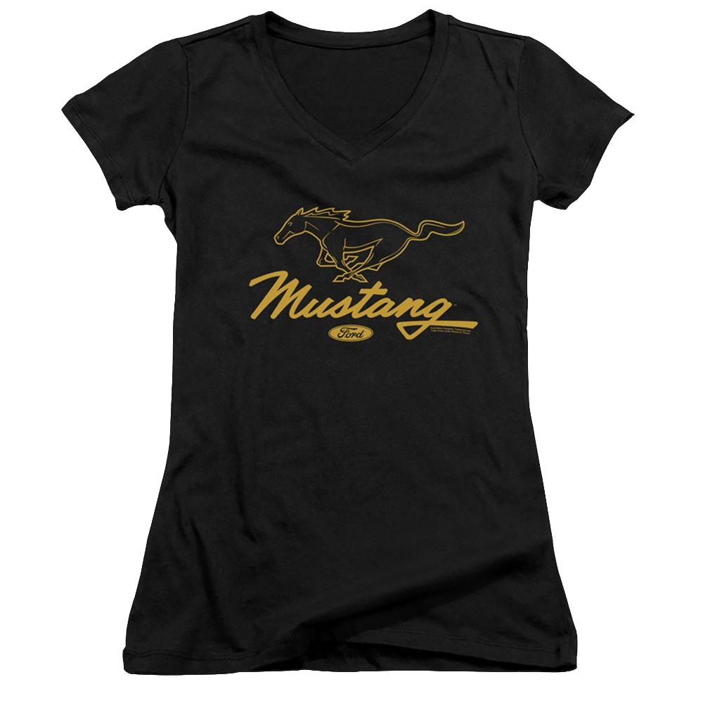 Ford Pony Script - Juniors V-Neck T-Shirt Juniors V-Neck T-Shirt Ford   