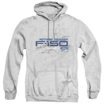 Athletic heather pullover hoodie with Ford Engine Schematic graphic
