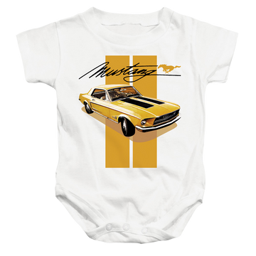 White baby bodysuit with Ford Stang Stripes graphic