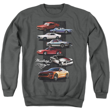 Charcoal men's crewneck sweatshirt with Ford Mustang Stack graphic