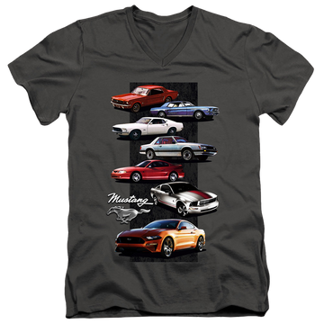 Charcoal men's v-neck t-shirt with Ford Mustang Stack graphic