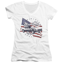 Ford 70 Mustang - Juniors V-Neck T-Shirt Juniors V-Neck T-Shirt Ford   