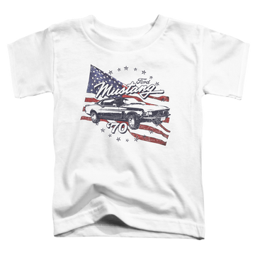 White toddler t-shirt with Ford 70 Mustang graphic