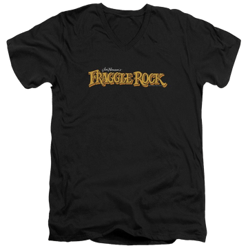 Black men's v-neck t-shirt with Fraggle Rock Logo graphic