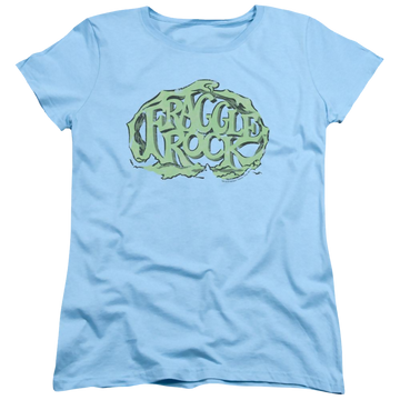Light blue women's t-shirt with Fraggle Rock Vace Logo graphic