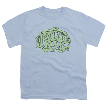 Light blue youth t-shirt for ages 8 to 12 with Fraggle Rock Vace Logo graphic
