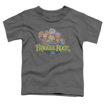 Charcoal toddler t-shirt with Fraggle Rock Circle Logo graphic