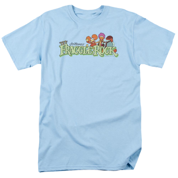 Light blue men's regular fit t-shirt with Fraggle Rock Leaf Logo graphic