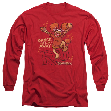 Red men's long sleeve t-shirt with Fraggle Rock Dance graphic