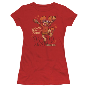 Red juniors t-shirt with Fraggle Rock Dance graphic
