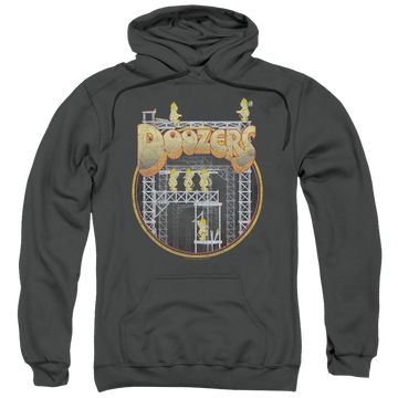 Charcoal pullover hoodie with Fraggle Rock Doozers Construction graphic