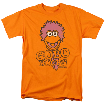 Orange men's regular fit t-shirt with Fraggle Rock Gobo Rocks graphic