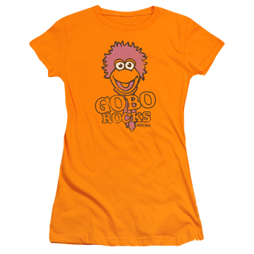 Orange juniors t-shirt with Fraggle Rock Gobo Rocks graphic