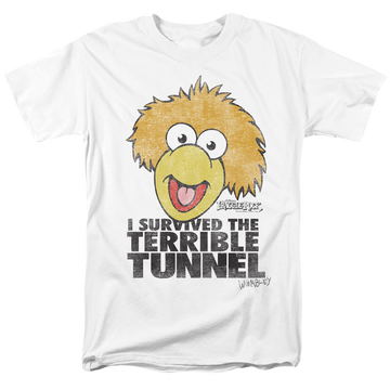 White men's regular fit t-shirt with Fraggle Rock Terrible Tunnel graphic
