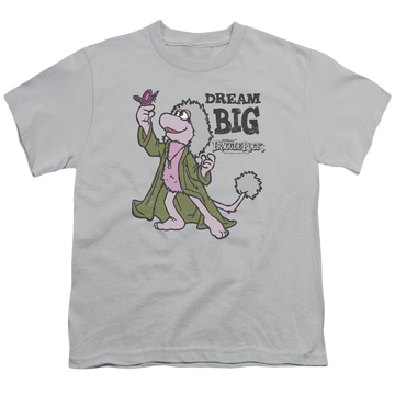 Silver youth t-shirt for ages 8 to 12 with Fraggle Rock Dream Big graphic