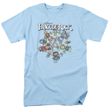 Light blue men's regular fit t-shirt with Fraggle Rock Spinning Gang graphic