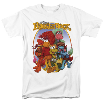 White men's regular fit t-shirt with Fraggle Rock Group Hug graphic