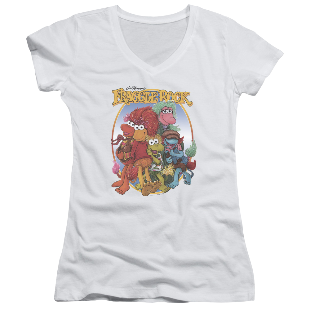 Fraggle Rock Group Hug - Juniors V-Neck T-Shirt Juniors V-Neck T-Shirt Fraggle Rock   