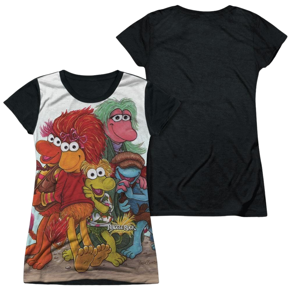 Fraggle Rock Group Shot - Juniors Black Back T-Shirt Juniors Black Back T-Shirt Fraggle Rock   
