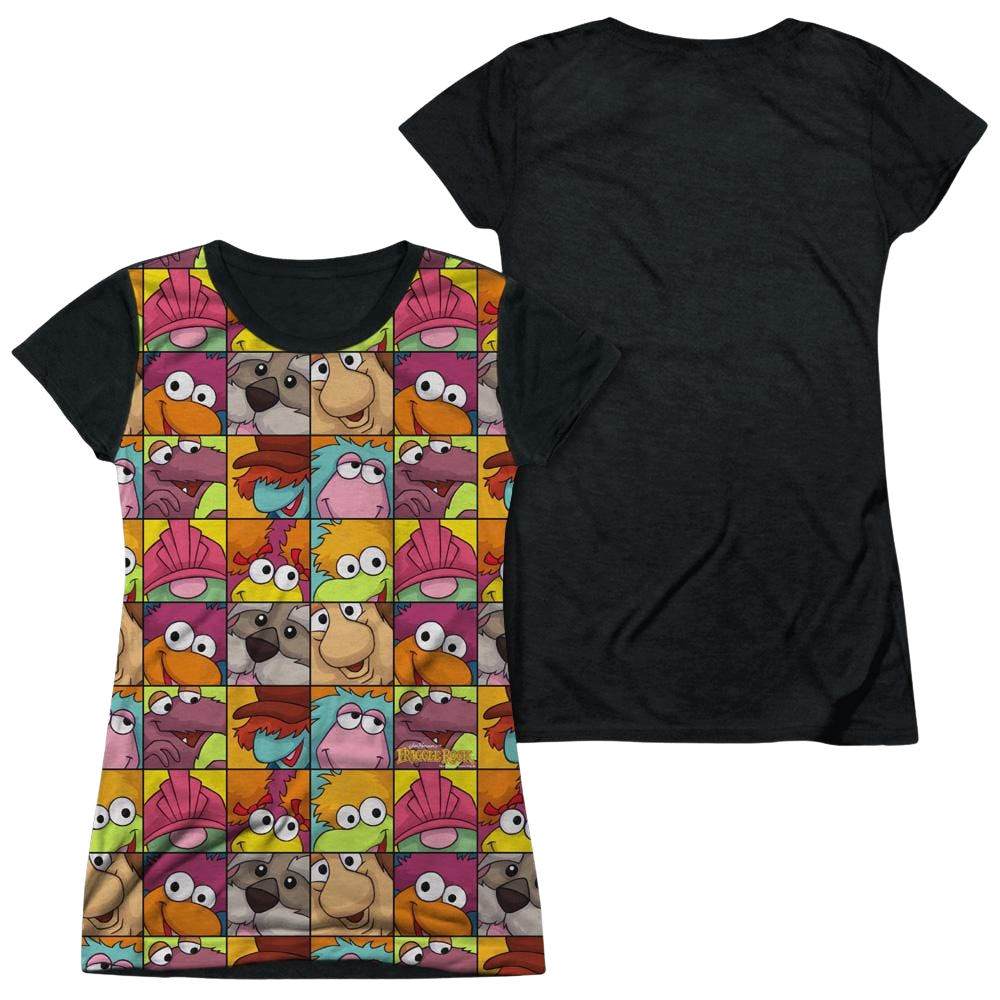 Fraggle Rock Character Squares - Juniors Black Back T-Shirt Juniors Black Back T-Shirt Fraggle Rock   
