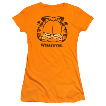Orange juniors t-shirt with Garfield Whatever graphic