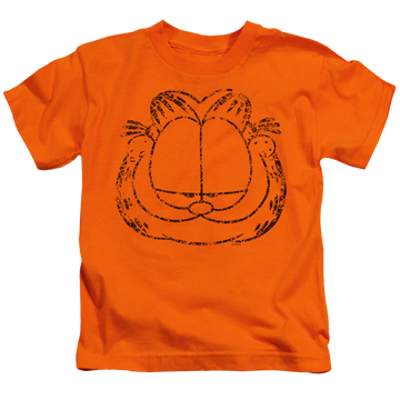 Orange kid's t-shirt for ages 4 to 7 with Garfield Smirking Distressed graphic