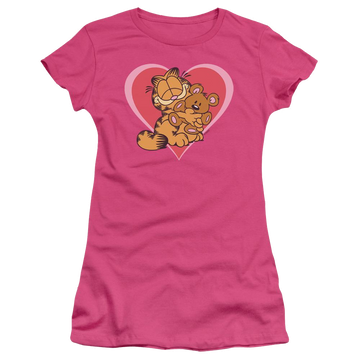 Hot pink juniors t-shirt with Garfield Cute Ncuddly graphic