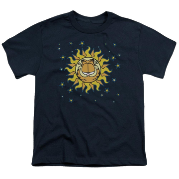 Navy youth t-shirt for ages 8 to 12 with Garfield Celestial graphic