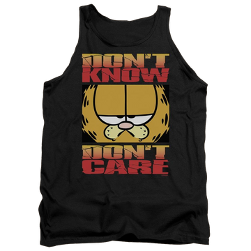 Black men's tank with Garfield Dont Know Dont Care graphic