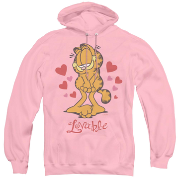 Pink pullover hoodie with Garfield Lovable graphic