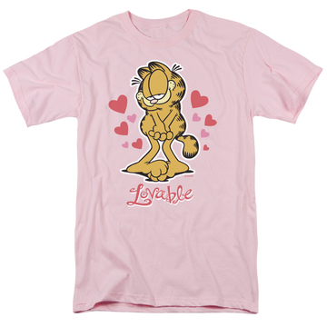 Pink men's regular fit t-shirt with Garfield Lovable graphic