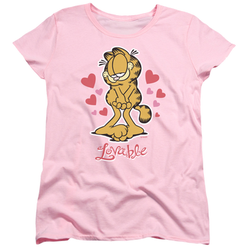 Pink women's t-shirt with Garfield Lovable graphic