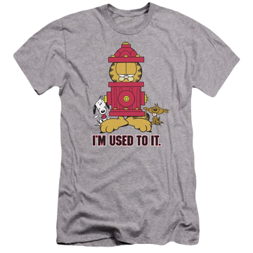 Athletic heather men's premium slim fit t-shirt with Garfield Im Used To It graphic