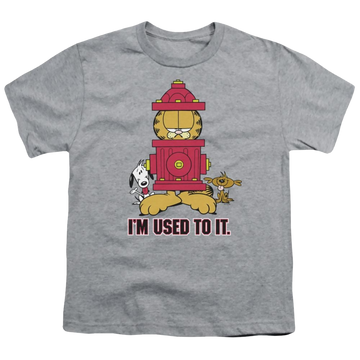Athletic heather youth t-shirt for ages 8 to 12 with Garfield Im Used To It graphic